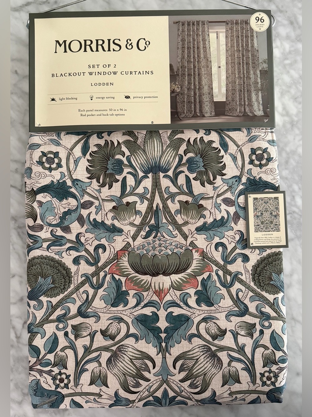 William Morris & Co. Lodden 50”X 96” Window Curtains Blackout Panels Drape Set 2